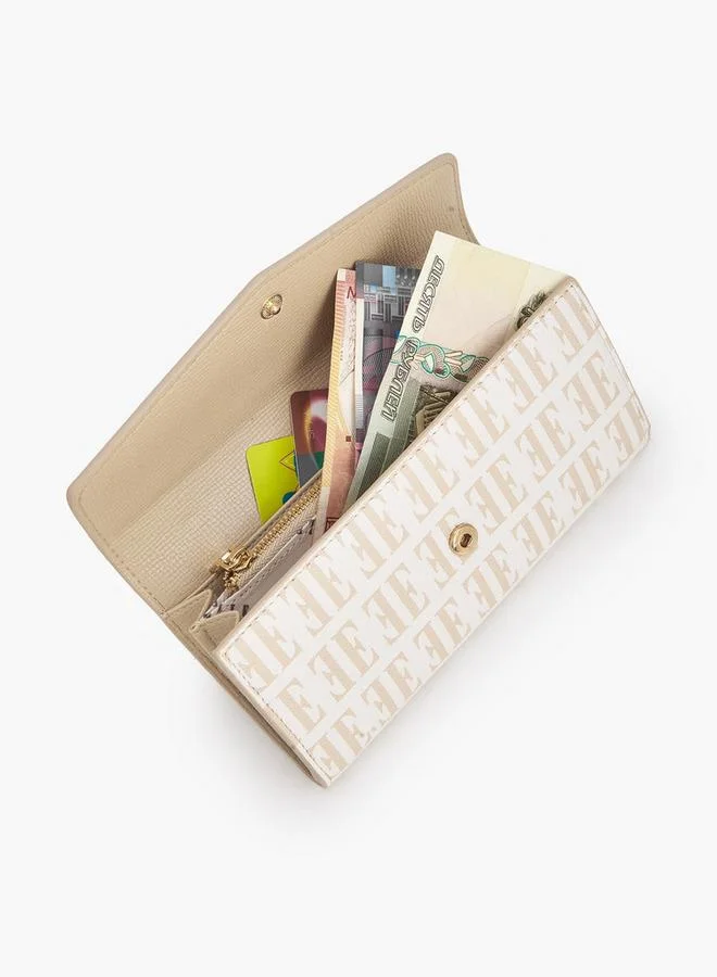 ELLE IVORY Monogram Print Wallet with Snap Button Closure for Women | Best Price UAE